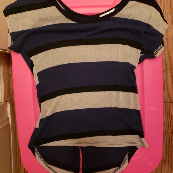 Poetry Tops - Tan/black/blue stripe tee, size small Poetry Tops - Tan/black/blue stripe tee, size small